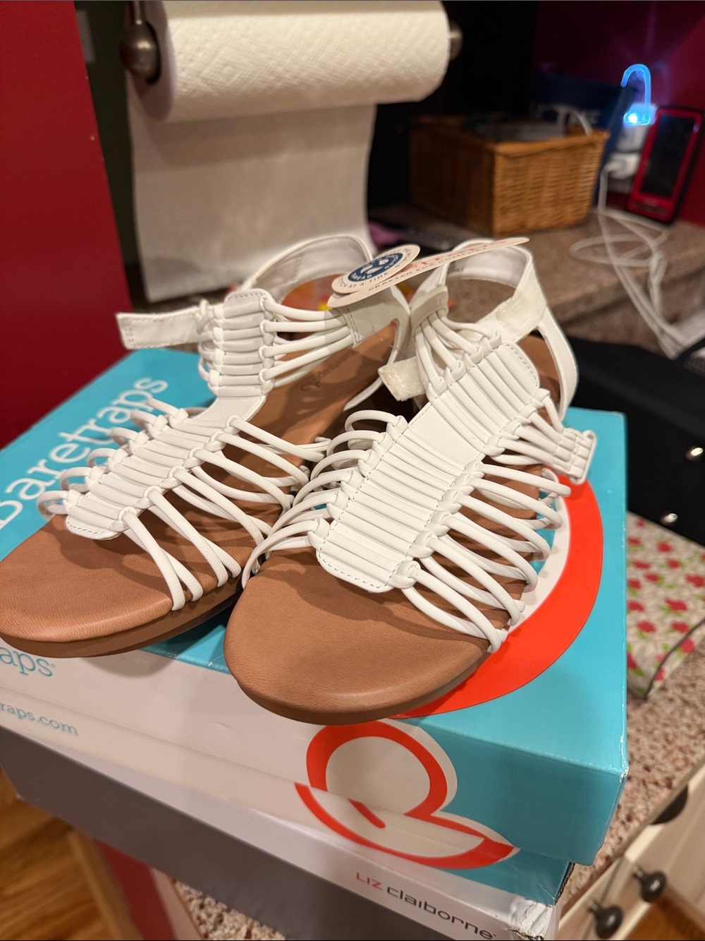 BareTraps White Strappy Woven Gladiator-Style Sandals